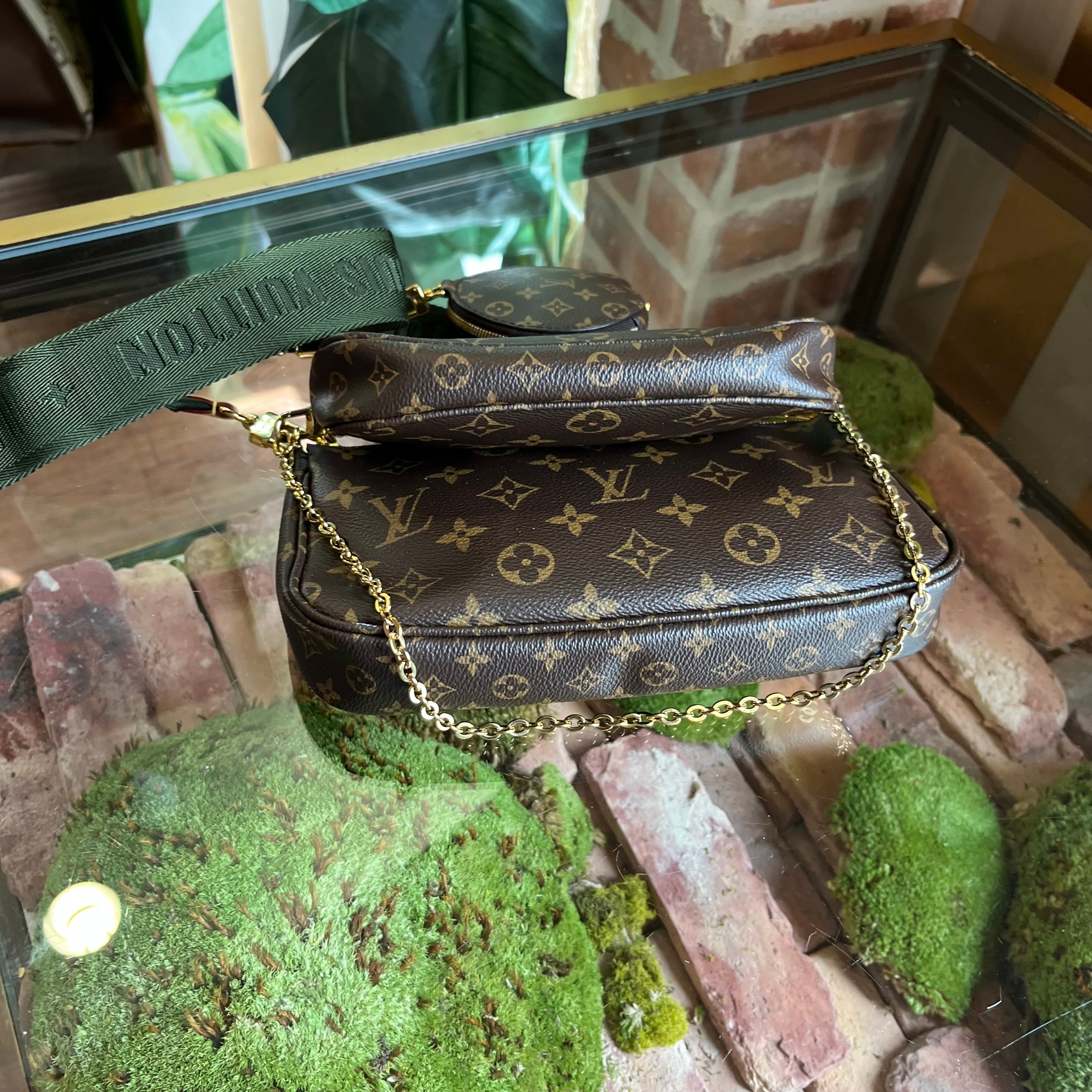 LOUIS VUITTON Multi Pochette Accessories Khaki Brown Monogram Coated Canvas Crossbody Bag