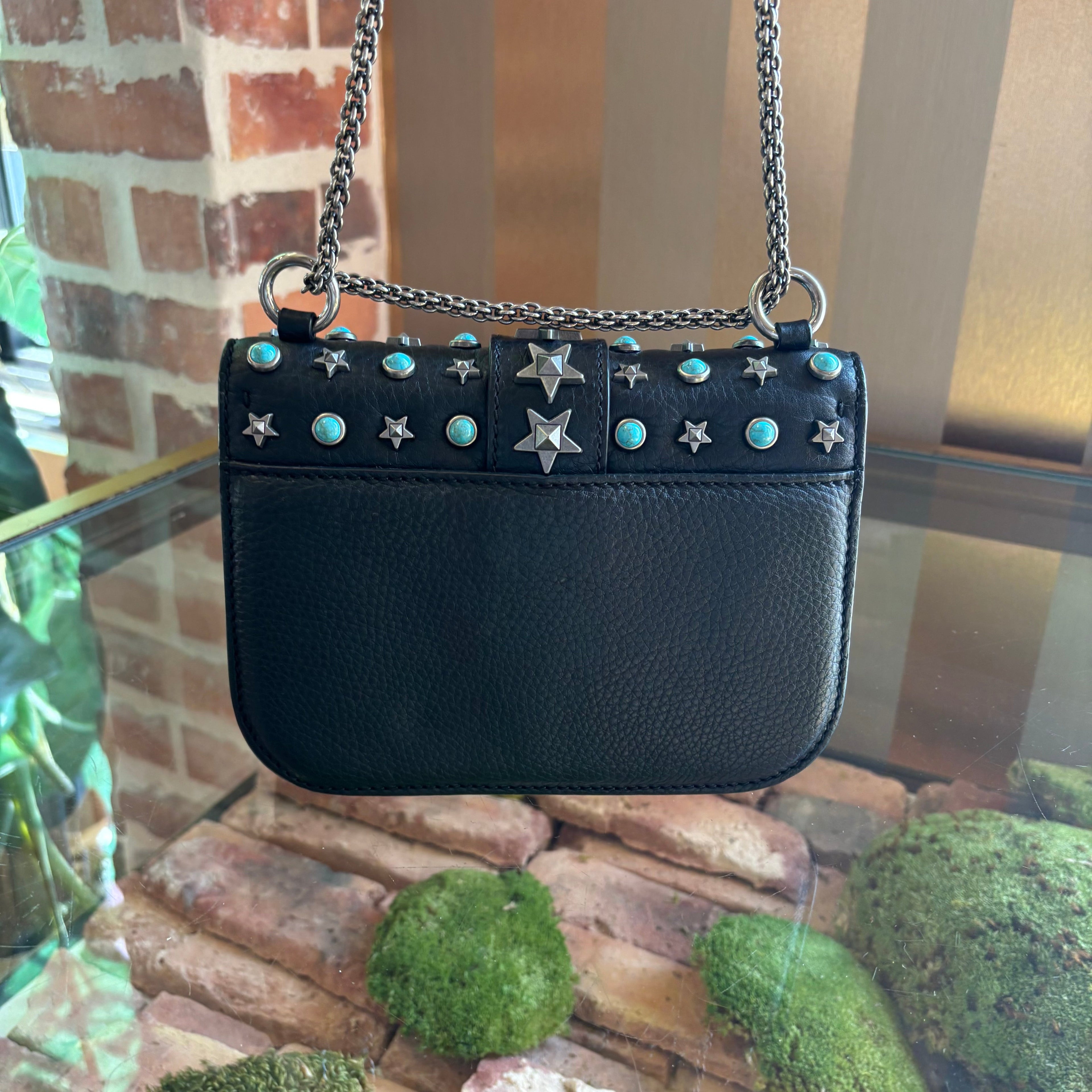 VALENTINO Black Studded Star Turquoise Glam Lock Crossbody