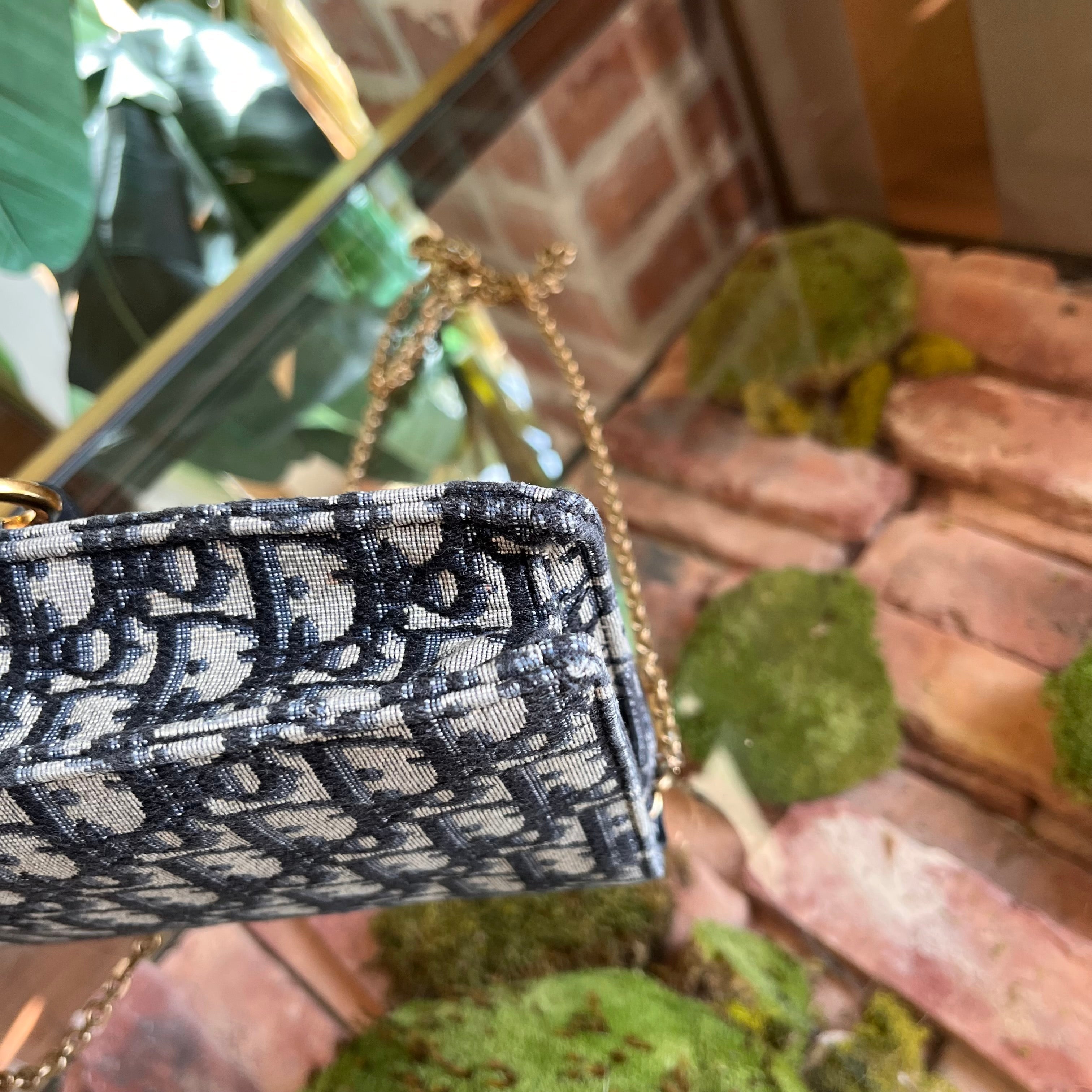 DIOR Saddle Wallet On Chain Oblique Blue Canvas Crossbody Bag
