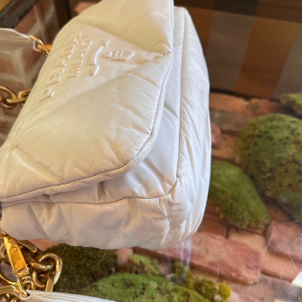 PRADA System Flap Small White Nappa Patchwork Quilted Leather Shoulder Bag