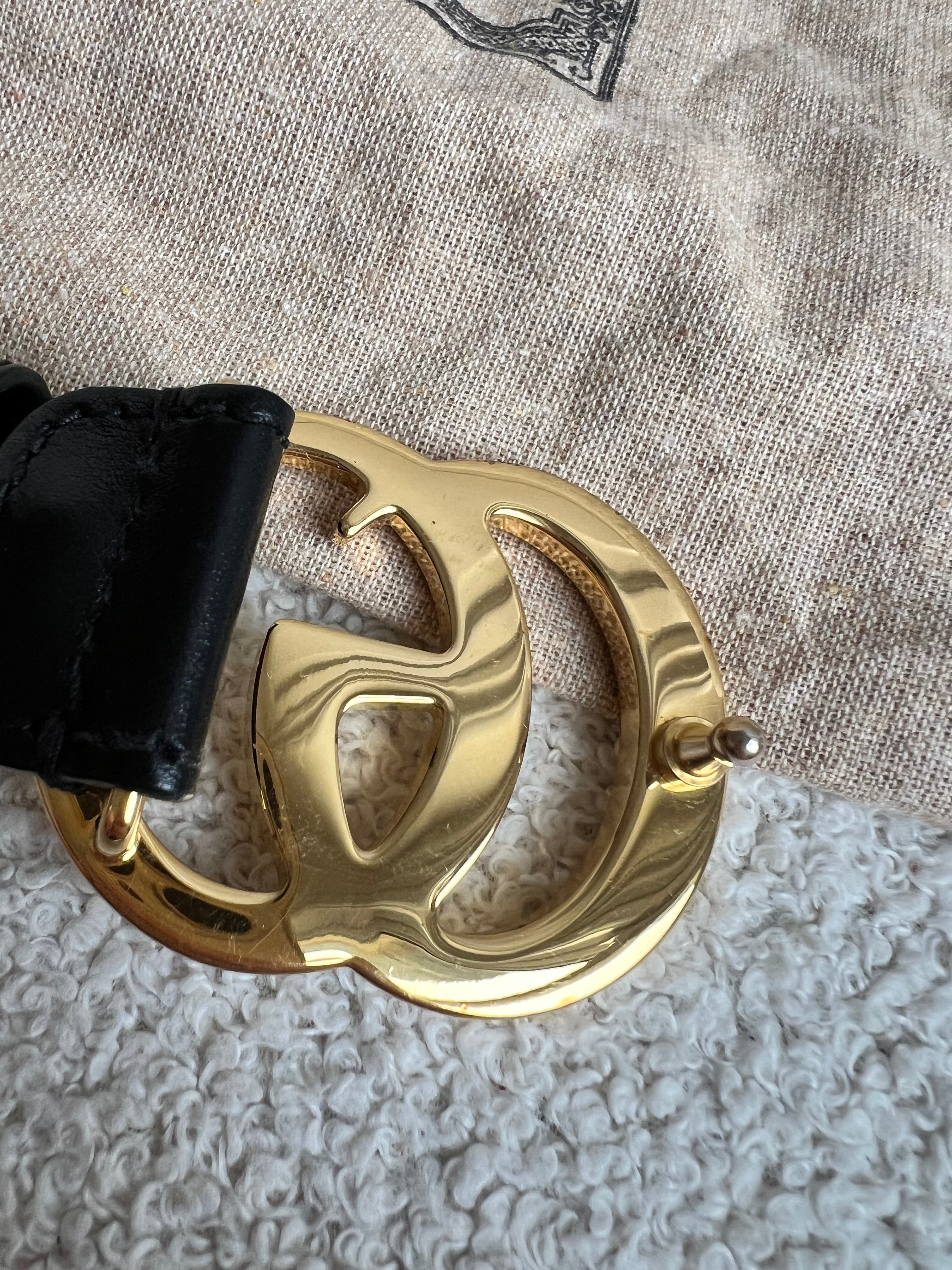 Gucci GG Marmont Black Leather Belt with Gold Buckle (RRP £395)