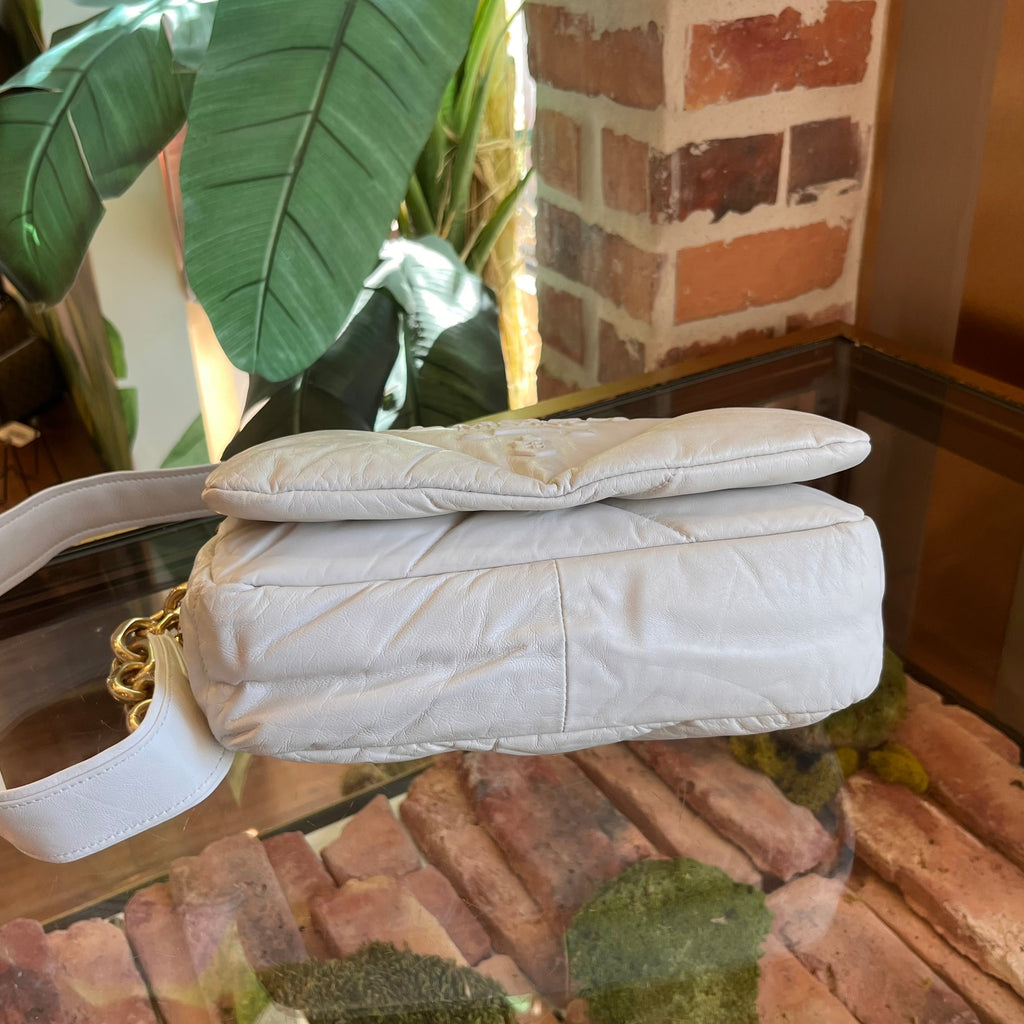 PRADA System Flap Small White Nappa Patchwork Quilted Leather Shoulder Bag