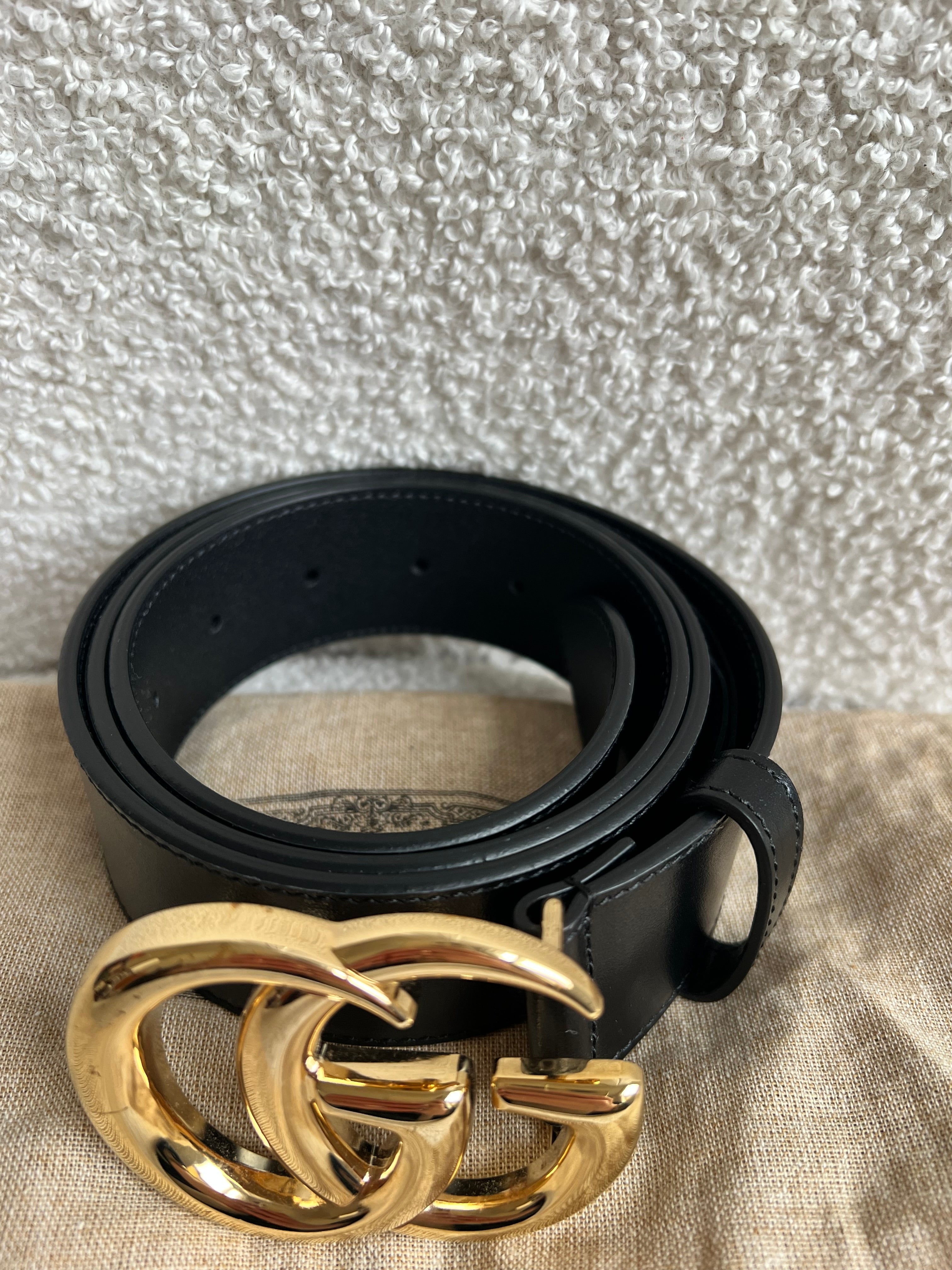 Gucci GG Marmont Black Wide Leather Belt with Shiny Gold Buckle (RRP £410)