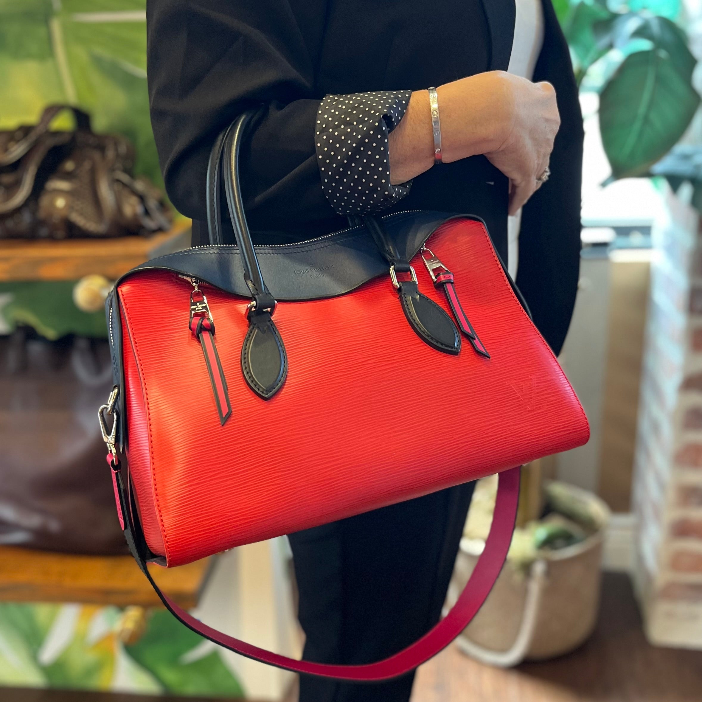 LOUIS VUITTON Tuileries Red Navy Epi Leather Tote Bag