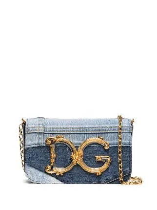 DOLCE & GABBANA DG GIRLS PATCHWORK DENIM CHAIN BAG