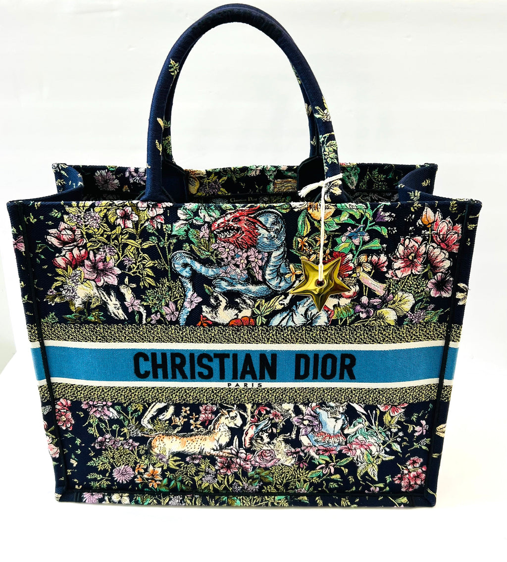 DIOR CANVAS EMBROIDERED LARGE D-CONSTELLATION BOOK TOTE