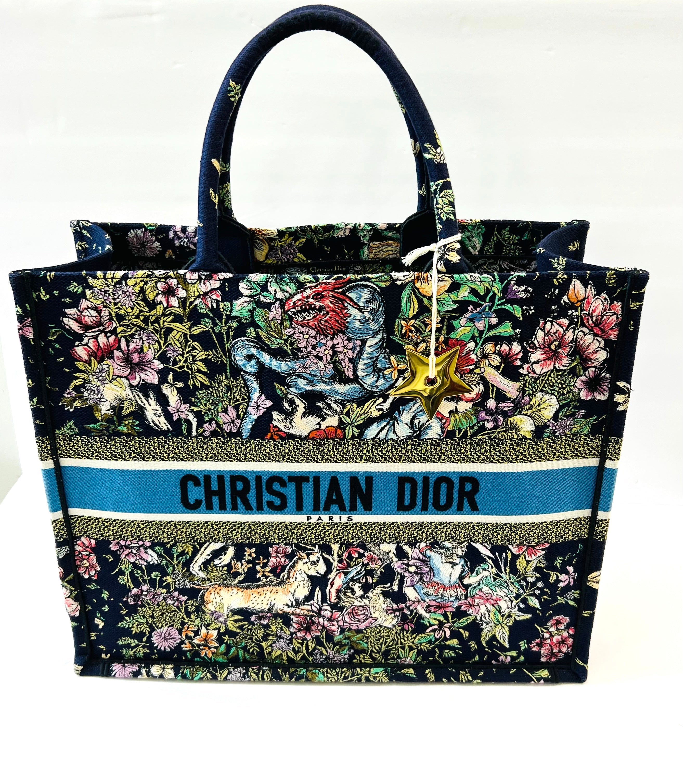 DIOR CANVAS EMBROIDERED LARGE D-CONSTELLATION BOOK TOTE