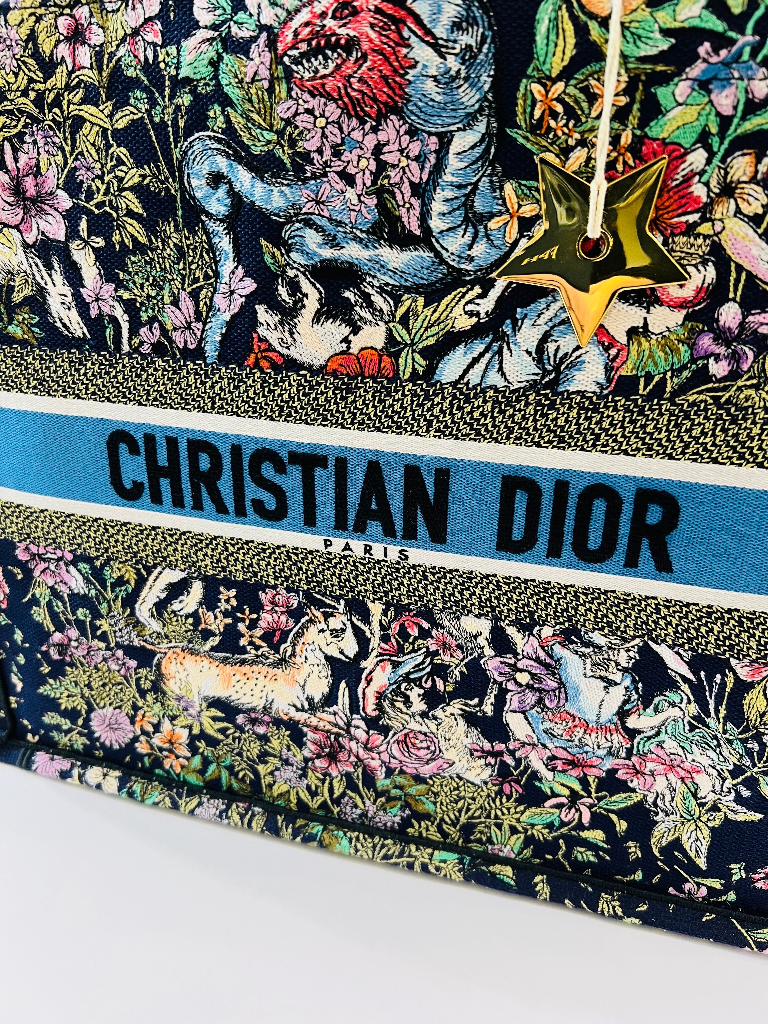 DIOR CANVAS EMBROIDERED LARGE D-CONSTELLATION BOOK TOTE