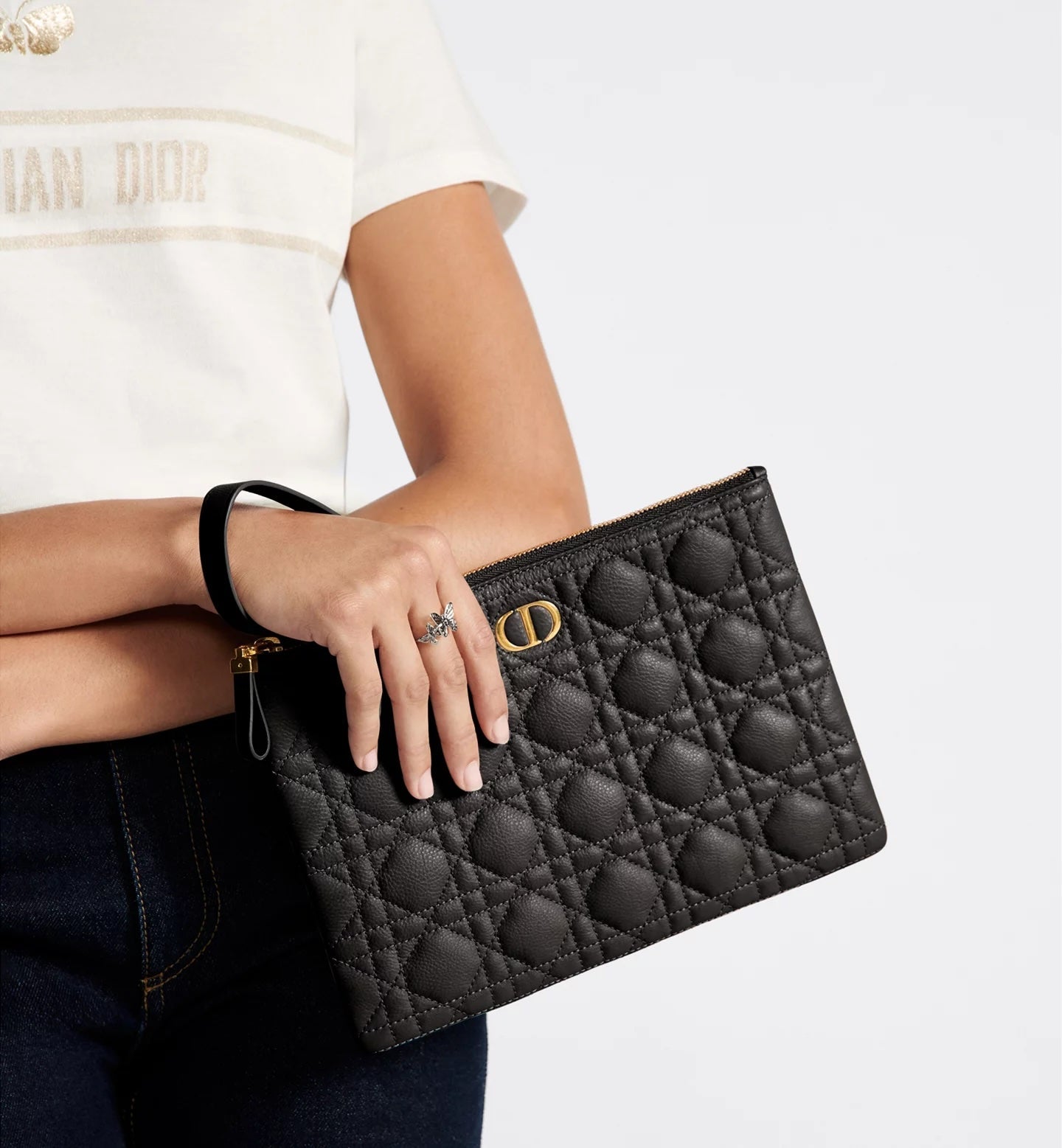 DIOR MEDIUM CARO DAILY  SUPPLE CANNAGE CALFSKIN POUCH