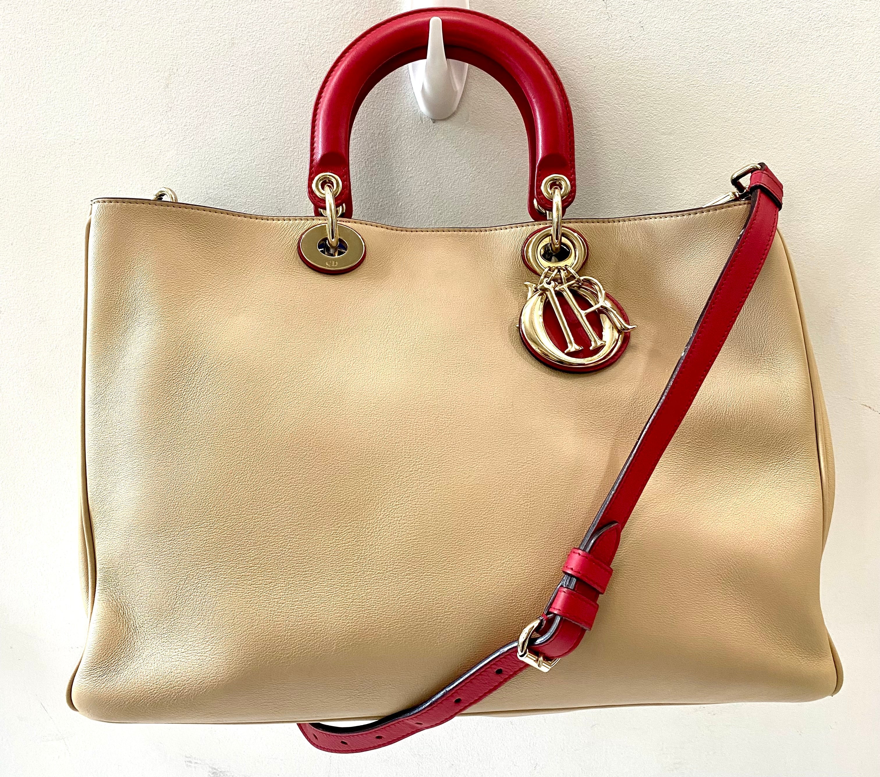 DIOR DIORISSIMO TRI-COLOR CALFSKIN LEATHER LARGE TOTE BAG