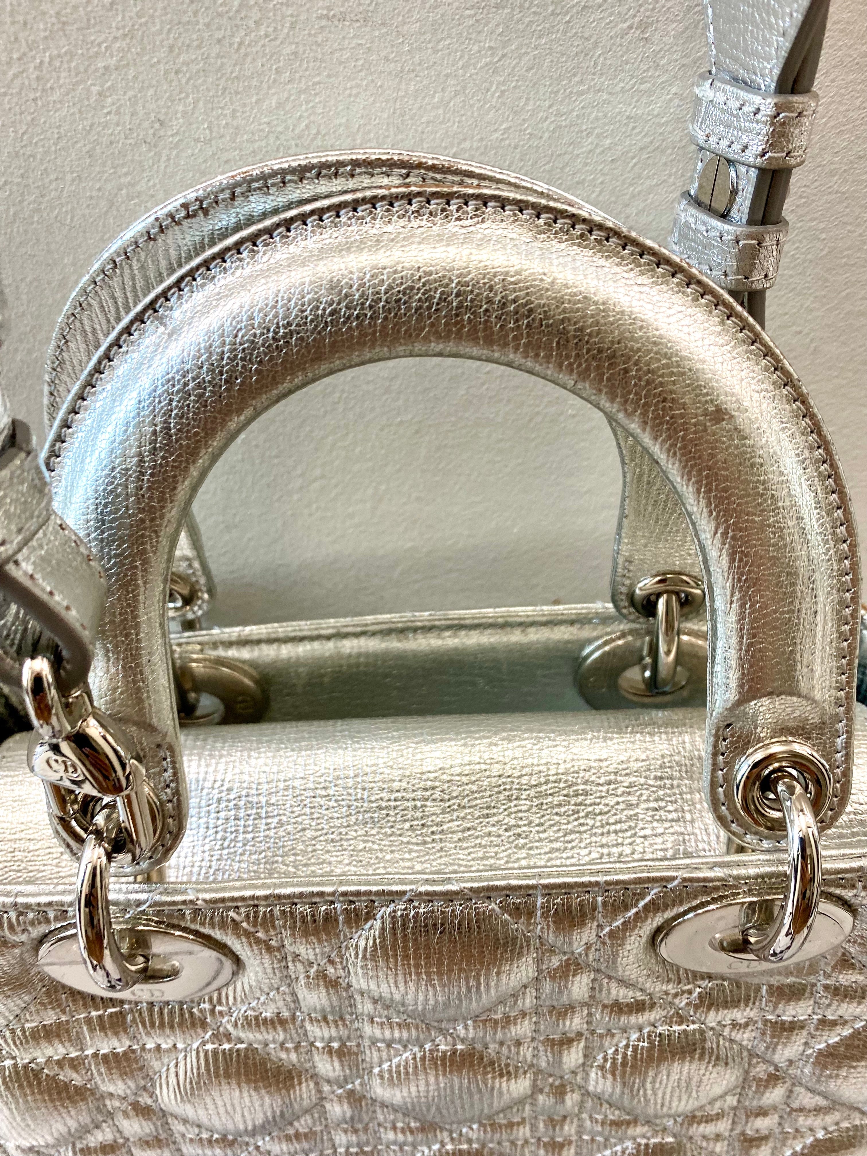DIOR LADY DIOR CANNAGE LUCKY BADGES GRAINED METALLIC CALFSKIN BAG