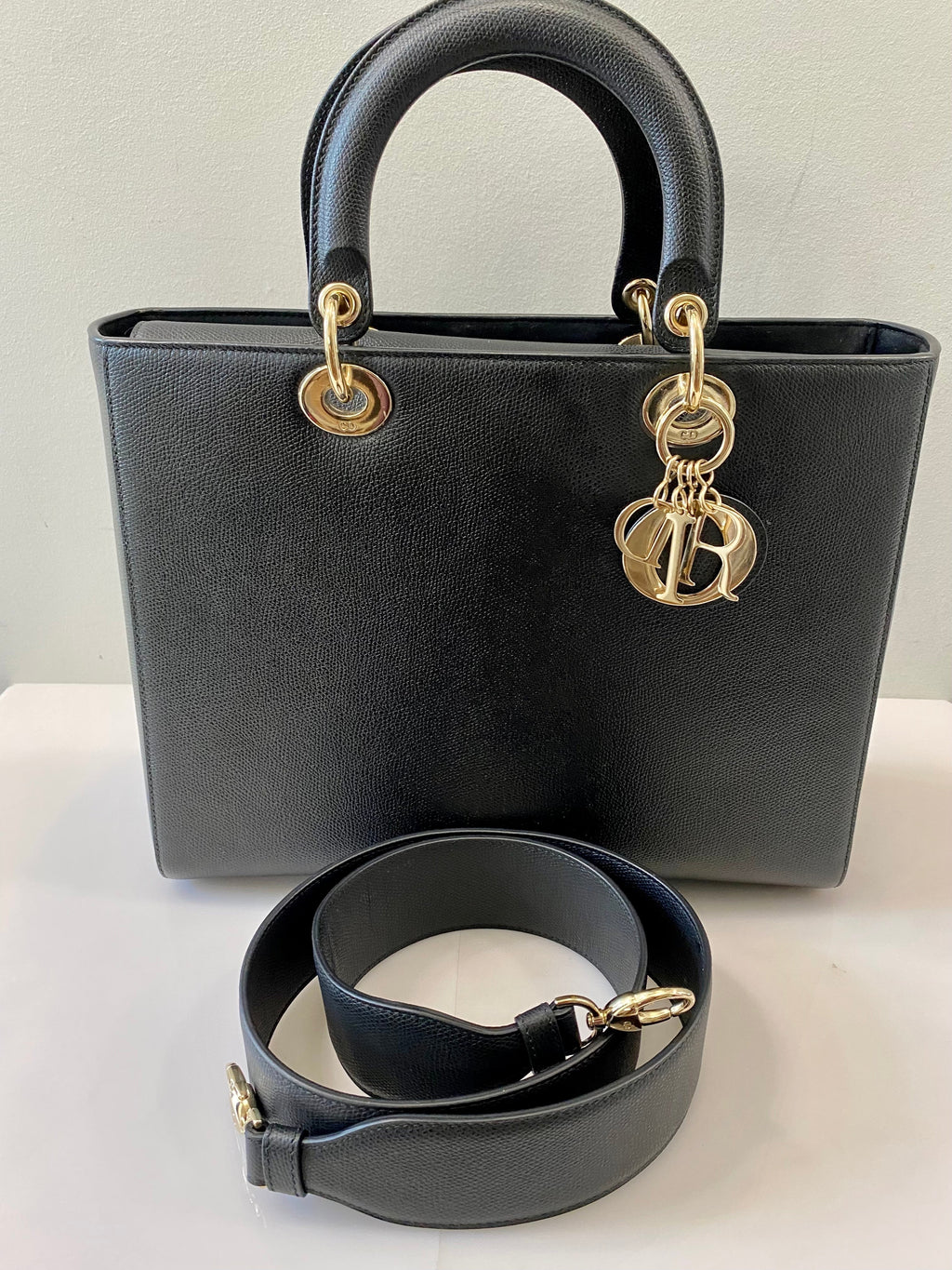 CHRISTIAN DIOR GRAINED CALFSKIN LARGE LADY DIOR BAG