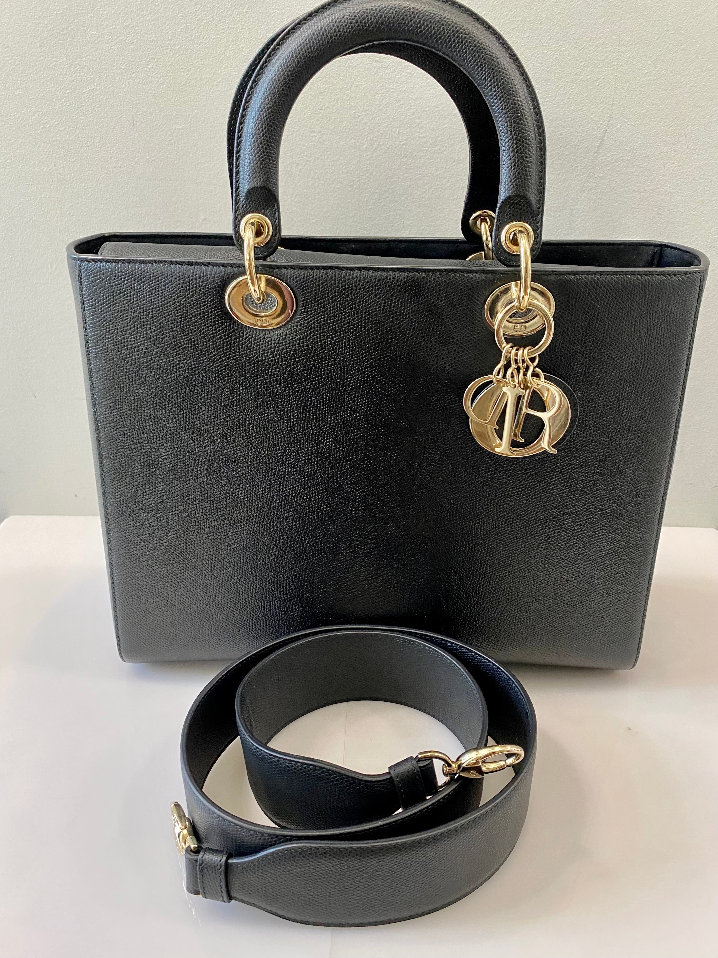 CHRISTIAN DIOR GRAINED CALFSKIN LARGE LADY DIOR BAG