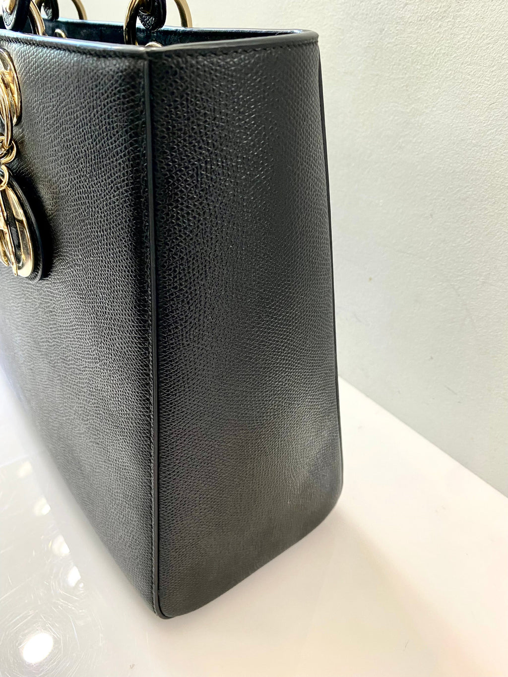 CHRISTIAN DIOR GRAINED CALFSKIN LARGE LADY DIOR BAG