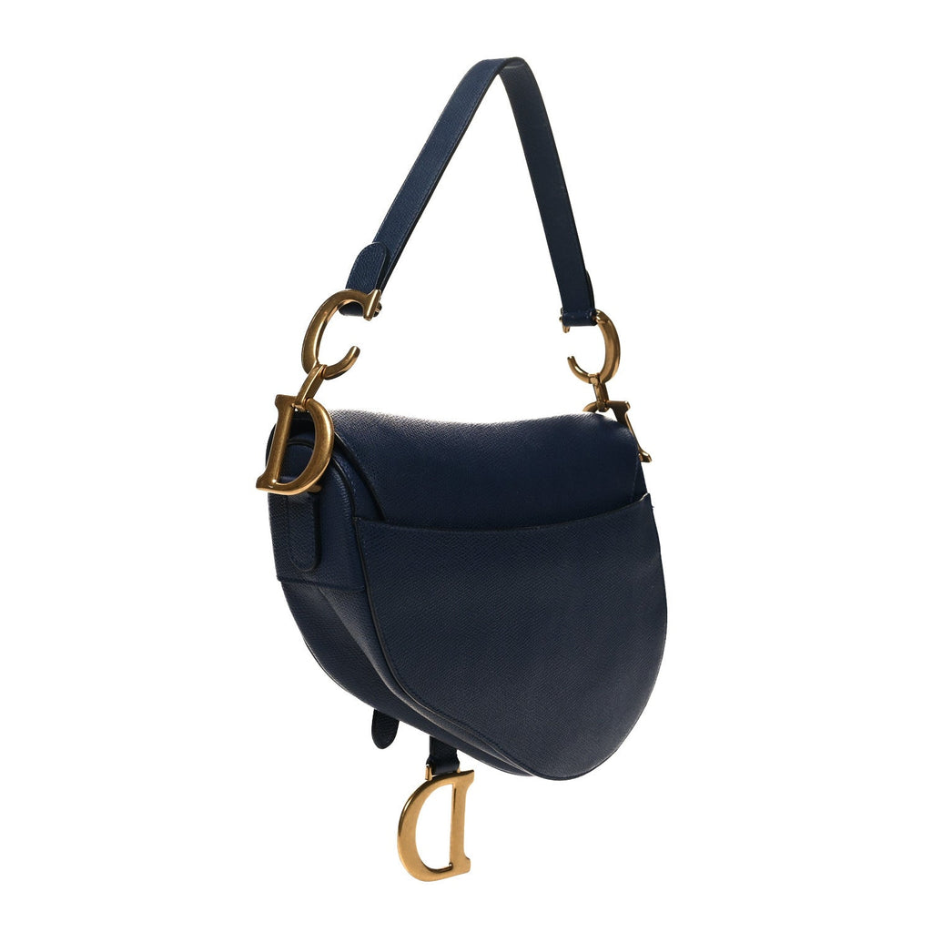 DIOR GRAINED CALFSKIN LEATHER SADDLE BAG IN INDIGO BLUE