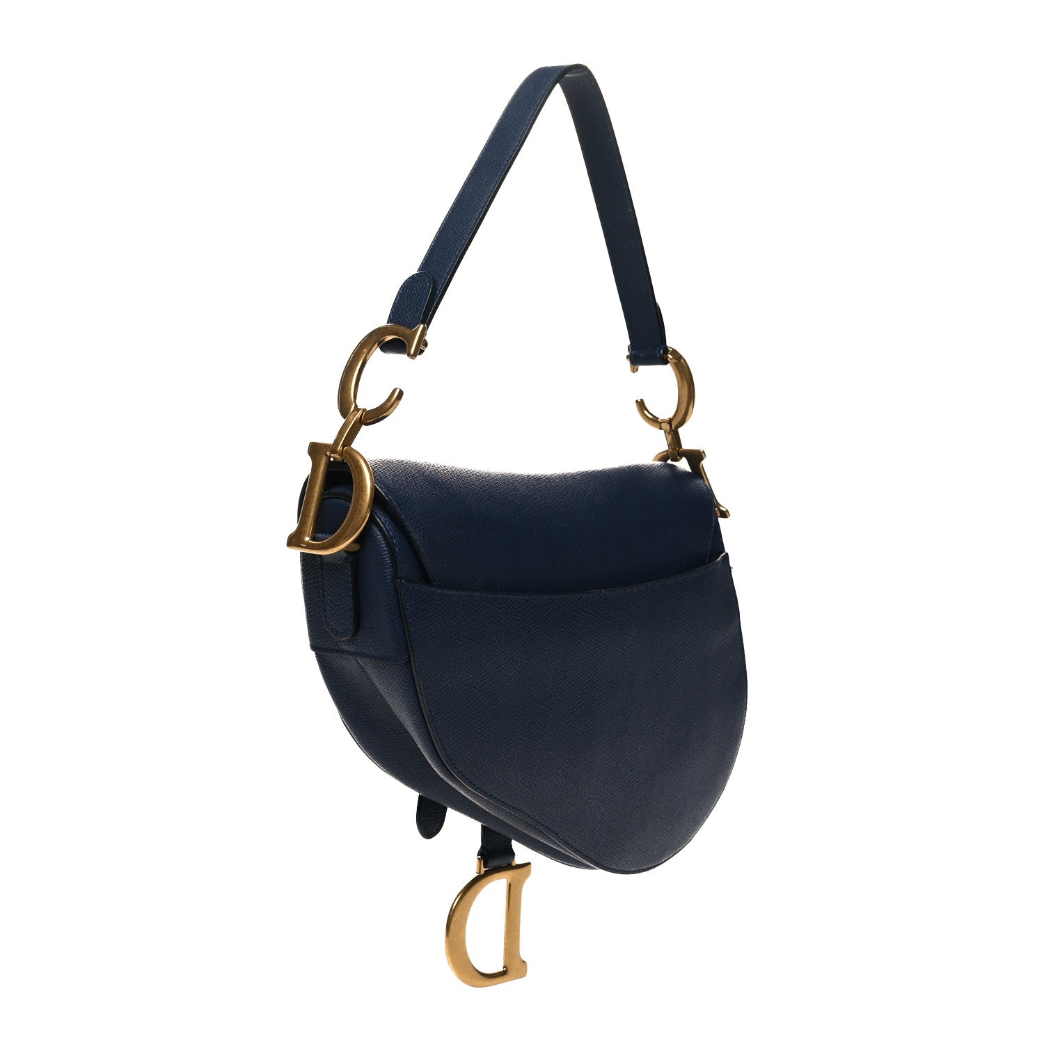 DIOR GRAINED CALFSKIN LEATHER SADDLE BAG IN INDIGO BLUE