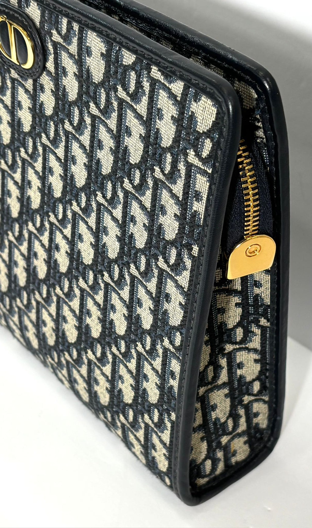 DIOR BLUE OBLIQUE CANVAS AND LEATHER 30 MONTAIGNE POUCH