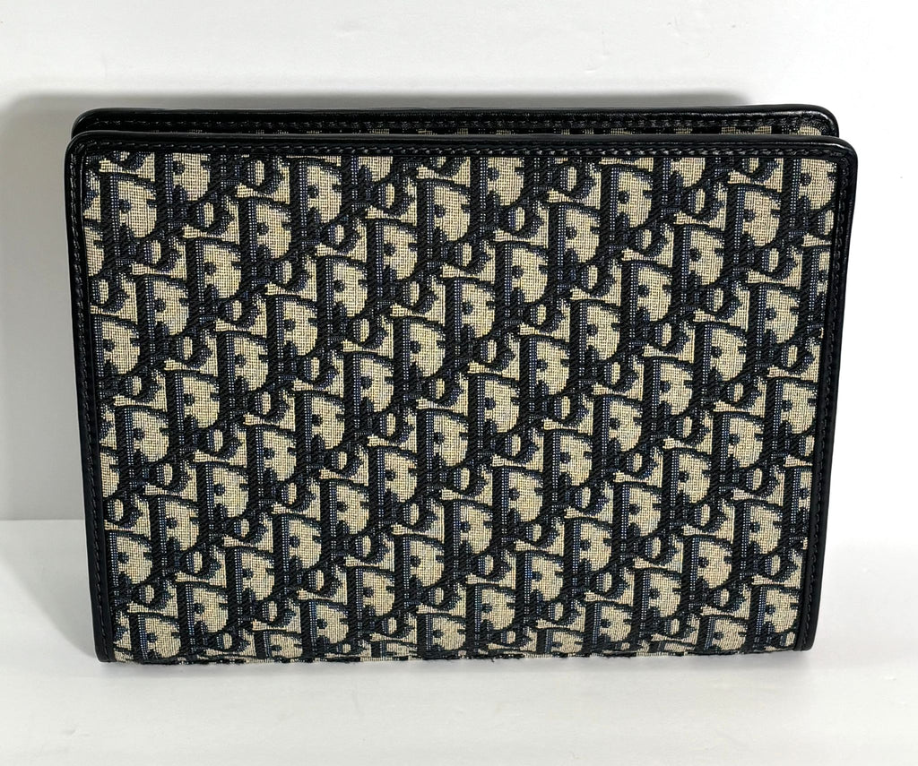 DIOR BLUE OBLIQUE CANVAS AND LEATHER 30 MONTAIGNE POUCH