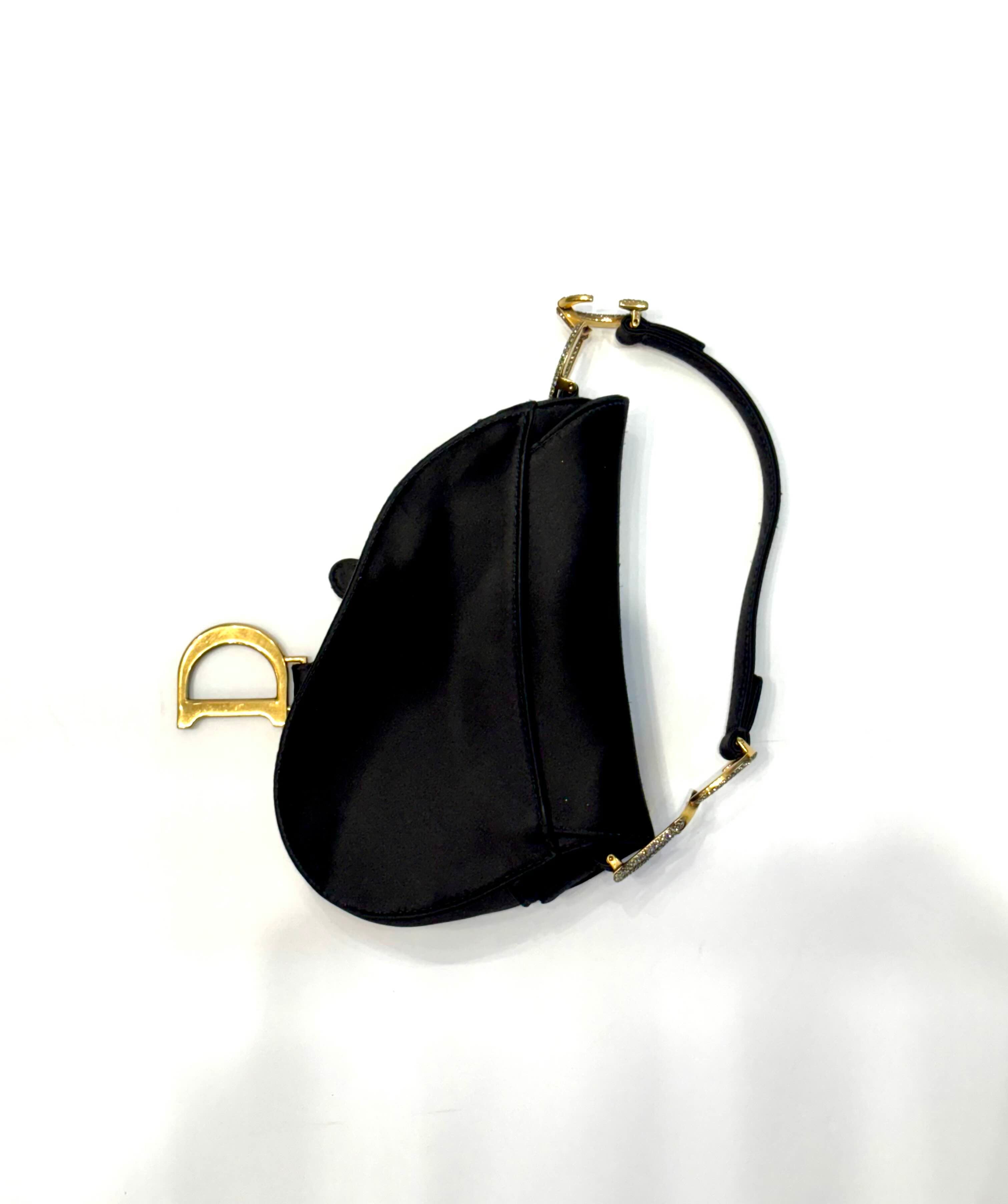 DIOR SATIN BLACK CRYSTAL ENCRUSTED CD SADDLE BAG