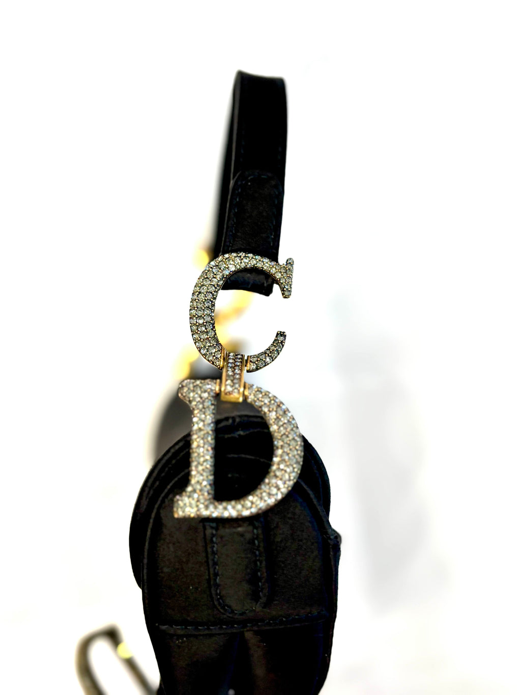 DIOR SATIN BLACK CRYSTAL ENCRUSTED CD SADDLE BAG