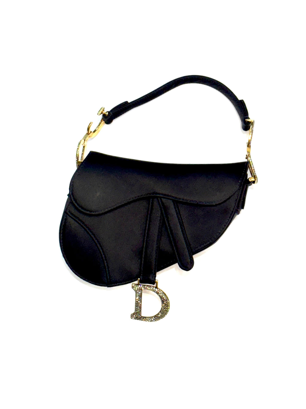 DIOR SATIN BLACK CRYSTAL ENCRUSTED CD SADDLE BAG
