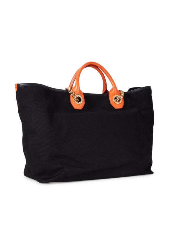 DOLCE & GABBANA CAPRI LAGUNA EMBOSSED LEATHER TRIM TOTE BAG