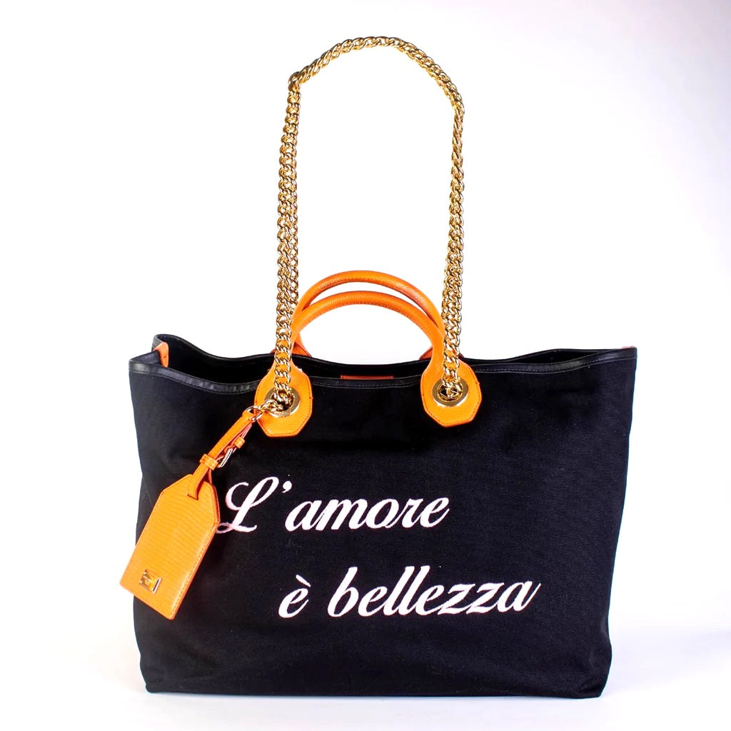 DOLCE & GABBANA CAPRI LAGUNA EMBOSSED LEATHER TRIM TOTE BAG