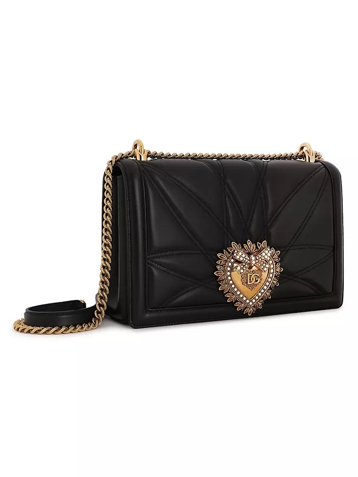 DOLCE & GABBANA LARGE DEVOTION LAMBSKIN LEATHER BAG