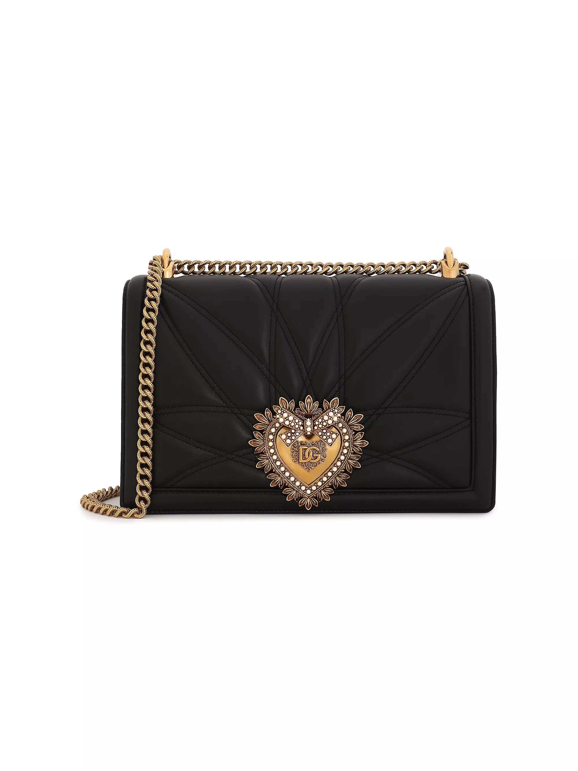 DOLCE & GABBANA LARGE DEVOTION LAMBSKIN LEATHER BAG