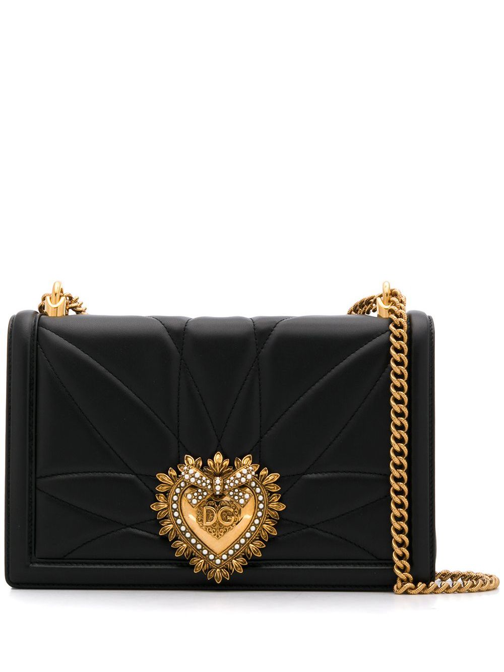 DOLCE & GABBANA LARGE DEVOTION LAMBSKIN LEATHER BAG