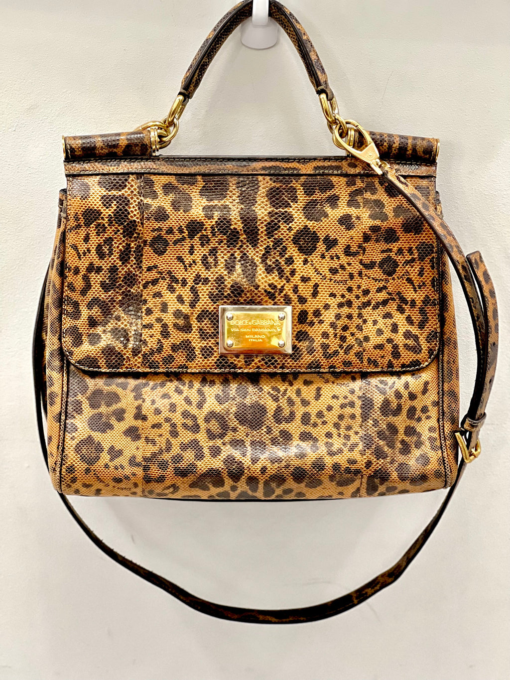 DOLCE & GABBANA CALFSKIN EMBOSSED LEOPARD PRINT MISS SICILY SHOPPER TOTE BAG