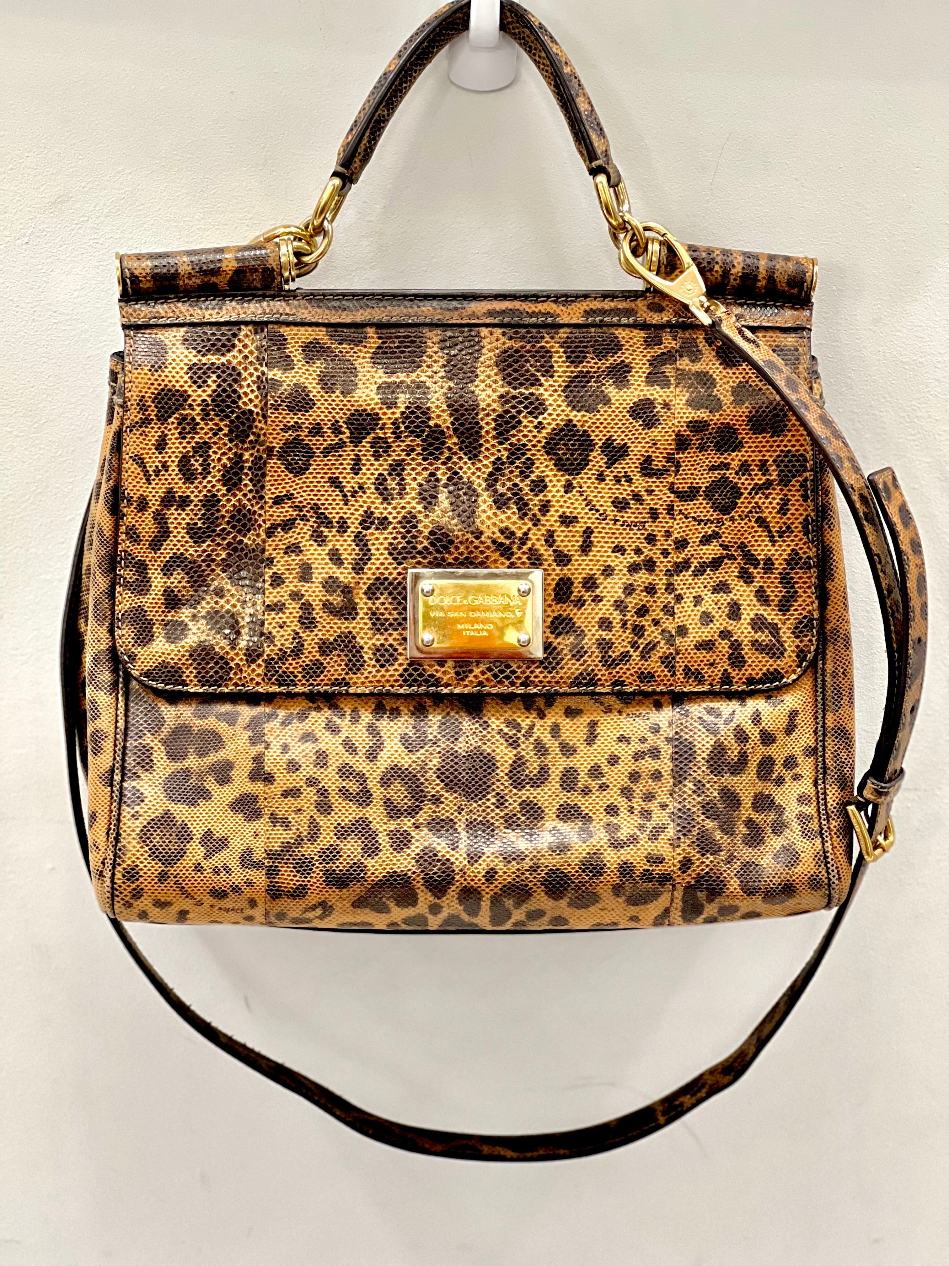 DOLCE & GABBANA CALFSKIN EMBOSSED LEOPARD PRINT MISS SICILY SHOPPER TOTE BAG
