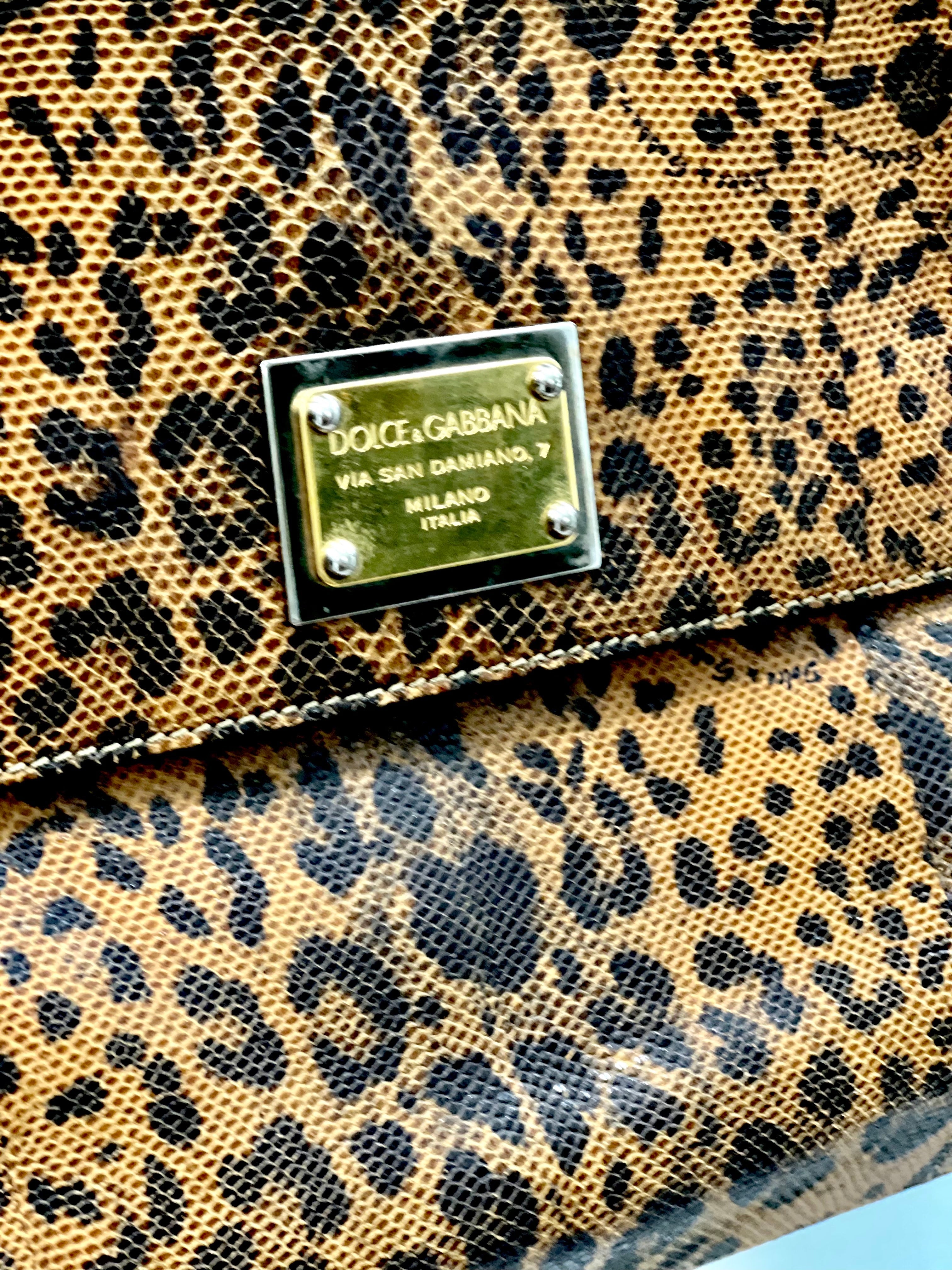 DOLCE & GABBANA CALFSKIN EMBOSSED LEOPARD PRINT MISS SICILY SHOPPER TOTE BAG