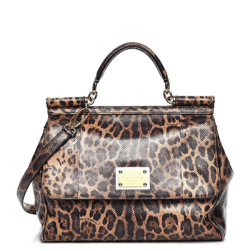 DOLCE & GABBANA CALFSKIN EMBOSSED LEOPARD PRINT MISS SICILY SHOPPER TOTE BAG