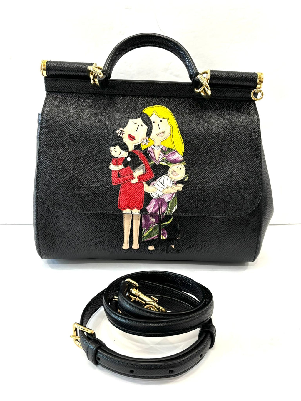 DOLCE & GABBANA FAMILY PATCH CALFSKIN MISS SICILY BAG