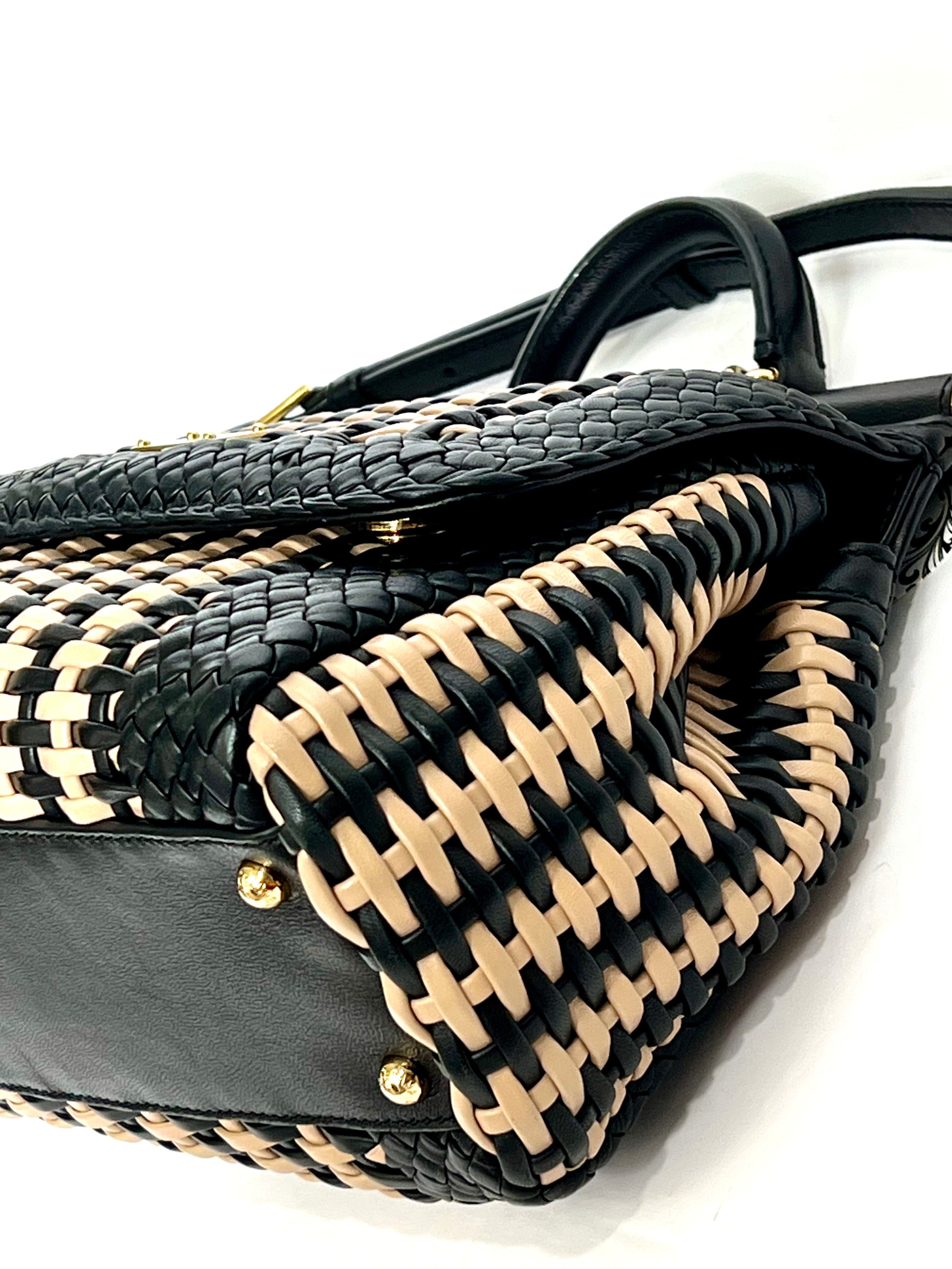 DOLCE & GABBANA SICILY WOVEN LEATHER SMALL TOP HANDLE BAG