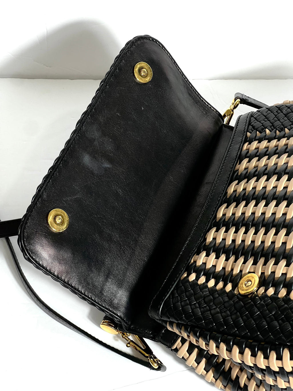 DOLCE & GABBANA SICILY WOVEN LEATHER SMALL TOP HANDLE BAG