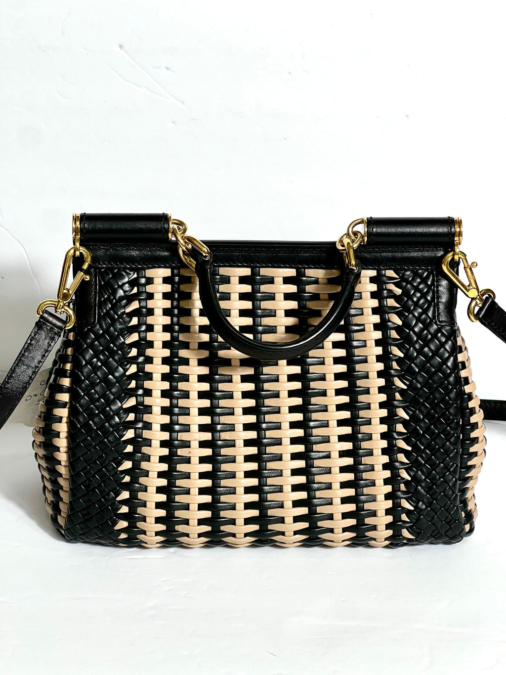 DOLCE & GABBANA SICILY WOVEN LEATHER SMALL TOP HANDLE BAG