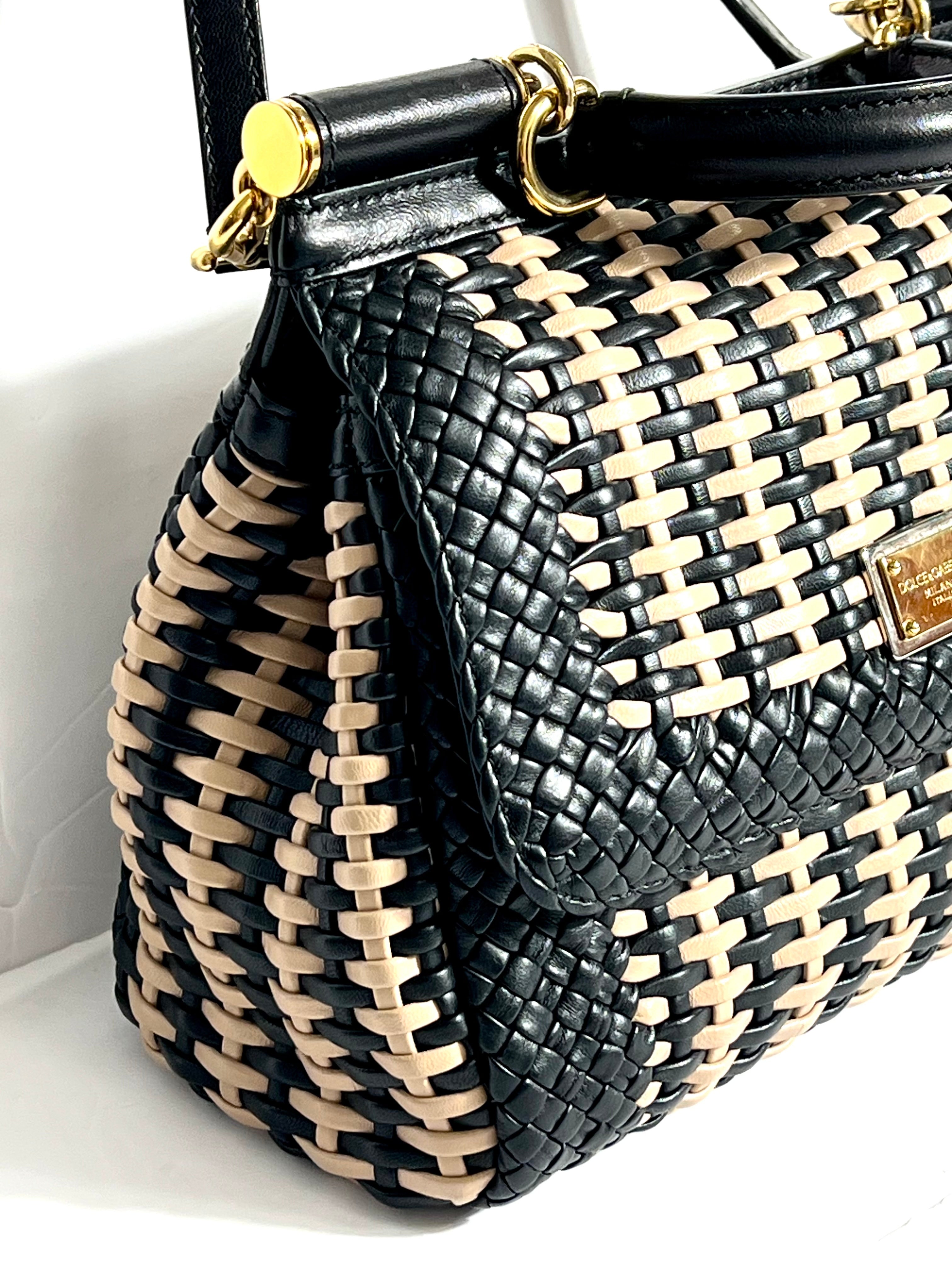 DOLCE & GABBANA SICILY WOVEN LEATHER SMALL TOP HANDLE BAG