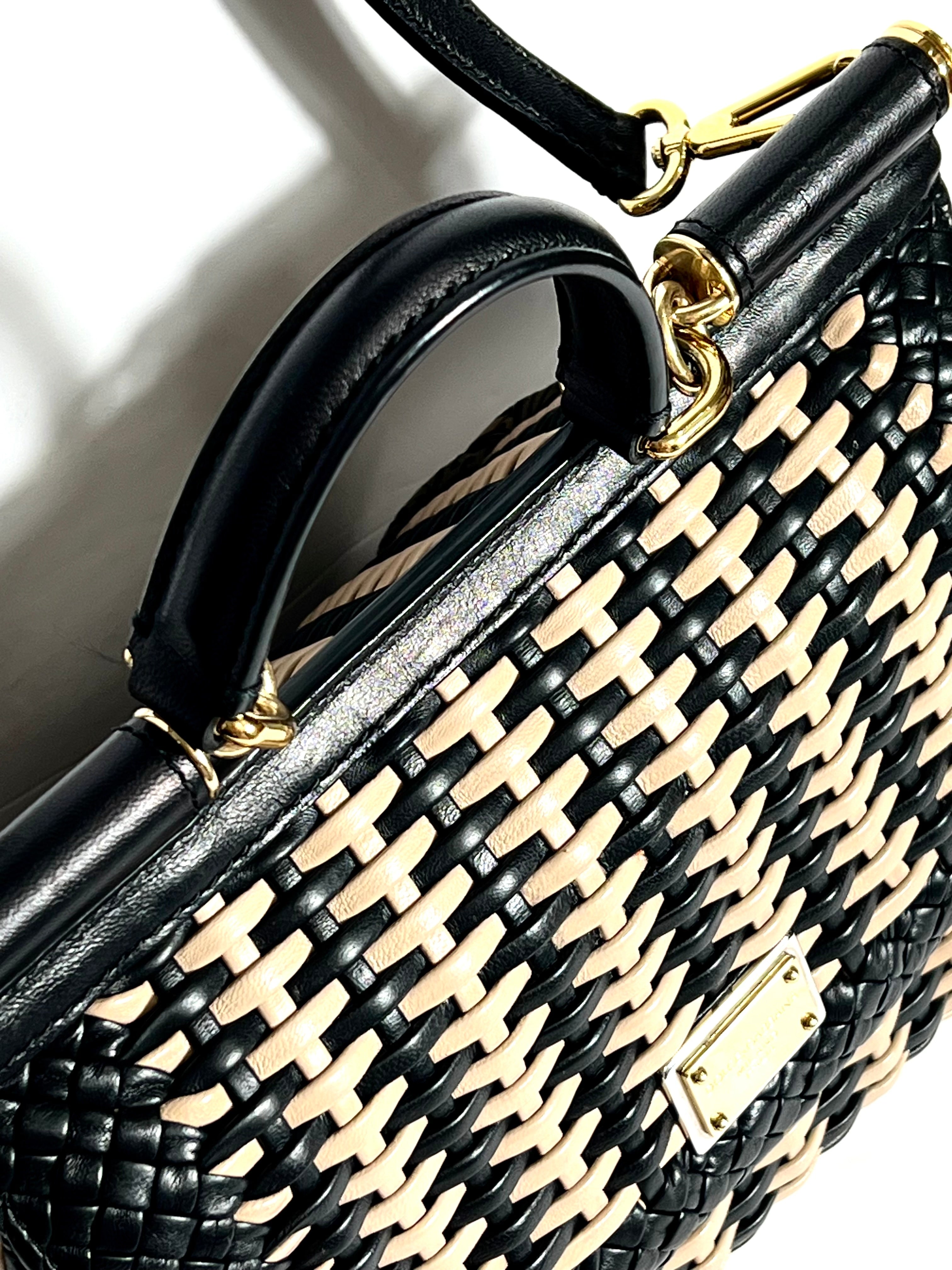 DOLCE & GABBANA SICILY WOVEN LEATHER SMALL TOP HANDLE BAG