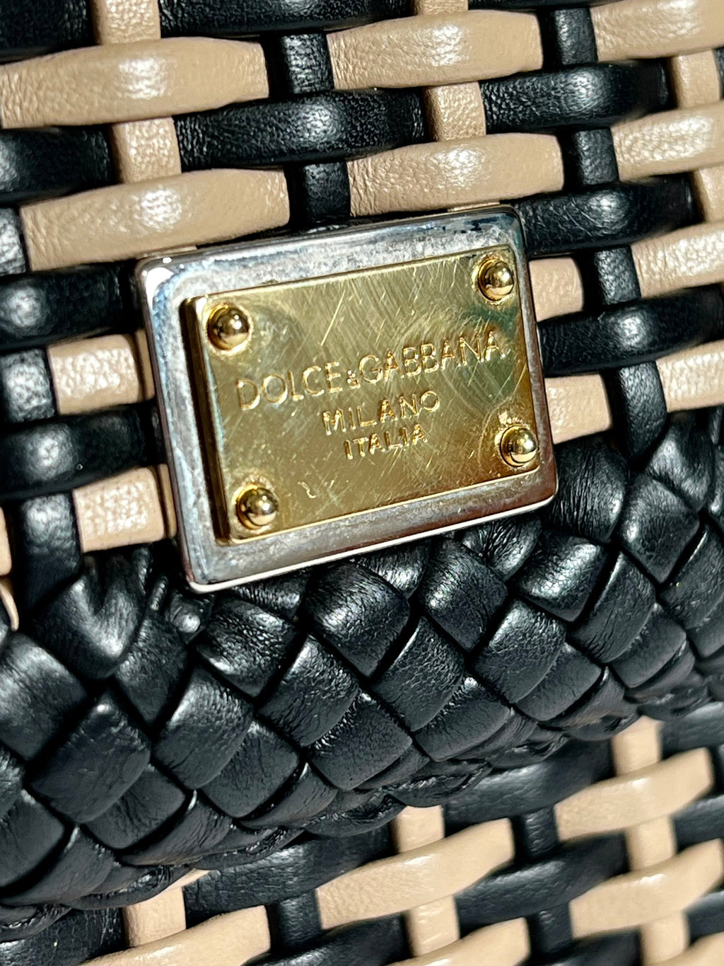 DOLCE & GABBANA SICILY WOVEN LEATHER SMALL TOP HANDLE BAG