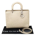 Dior Beige Ostrich Leather Large Lady Dior Tote