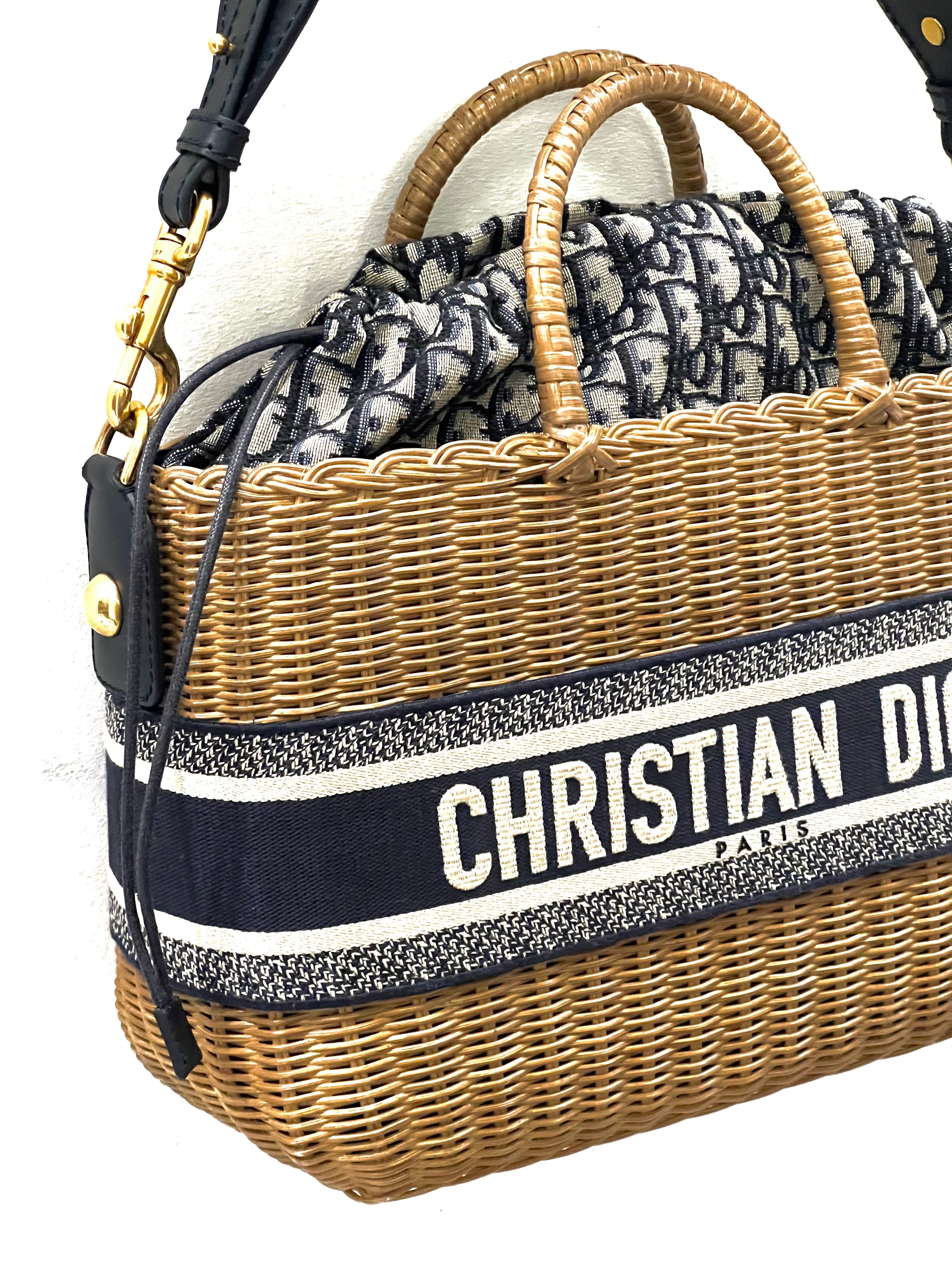 CHRISTIAN DIOR OBLIQUE WICKER BASKET TOTE BAG