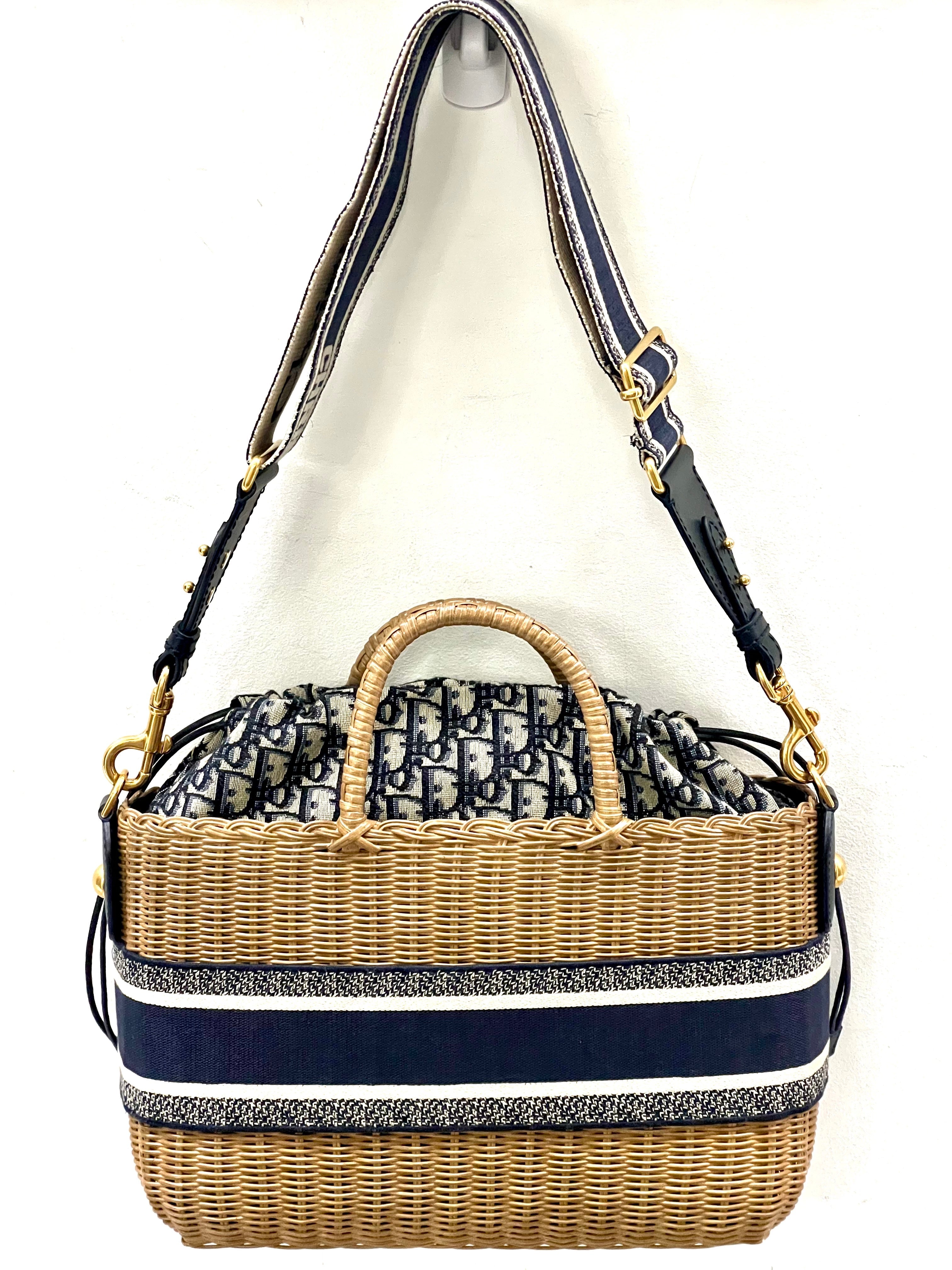 CHRISTIAN DIOR OBLIQUE WICKER BASKET TOTE BAG
