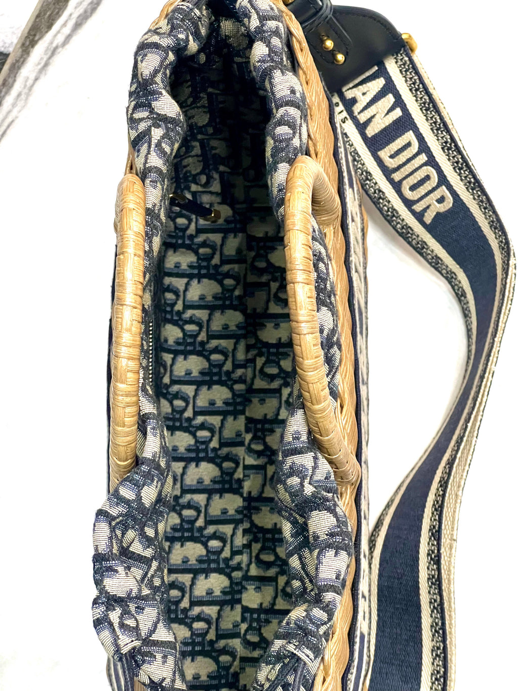 CHRISTIAN DIOR OBLIQUE WICKER BASKET TOTE BAG