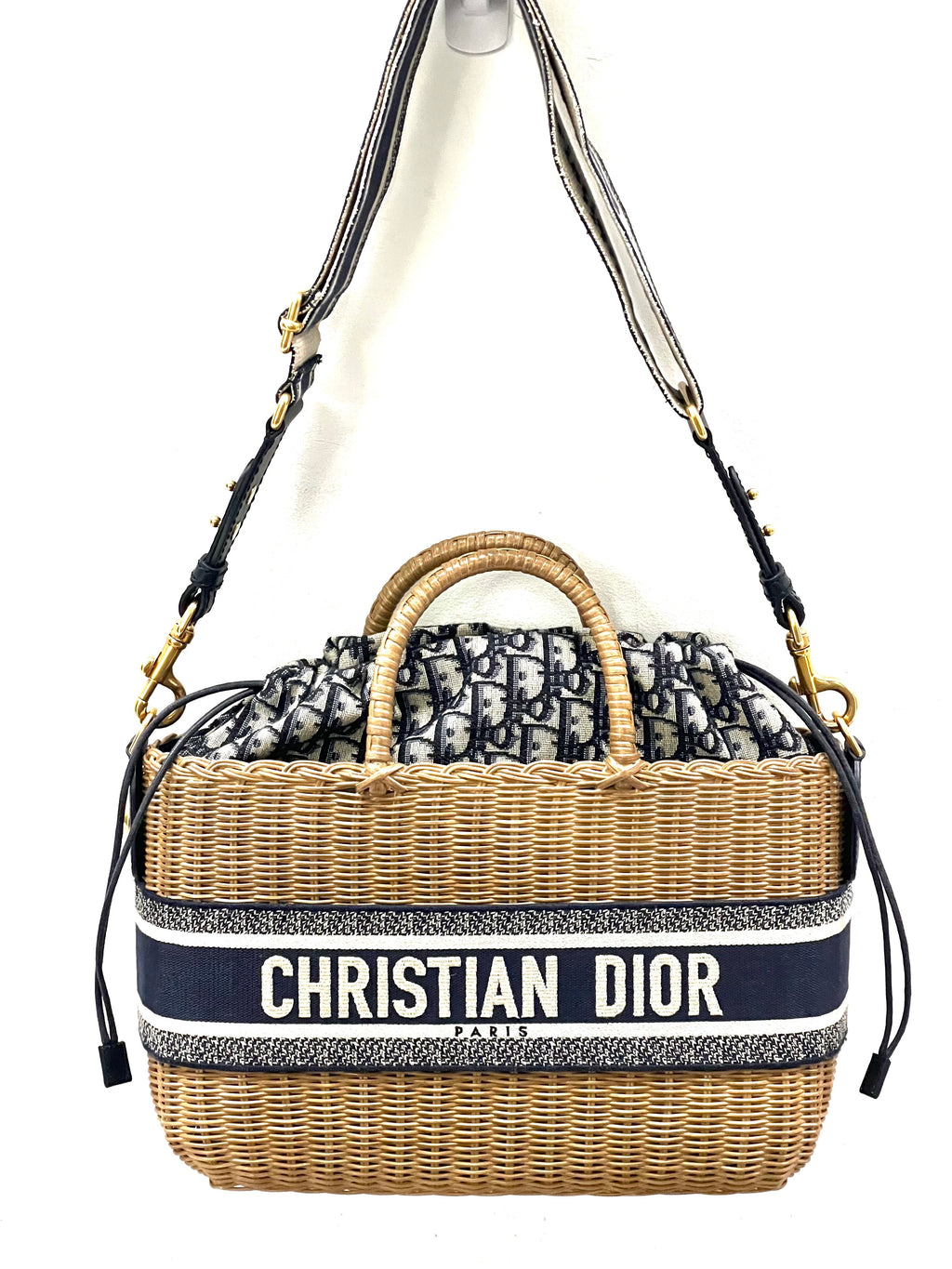 CHRISTIAN DIOR OBLIQUE WICKER BASKET TOTE BAG