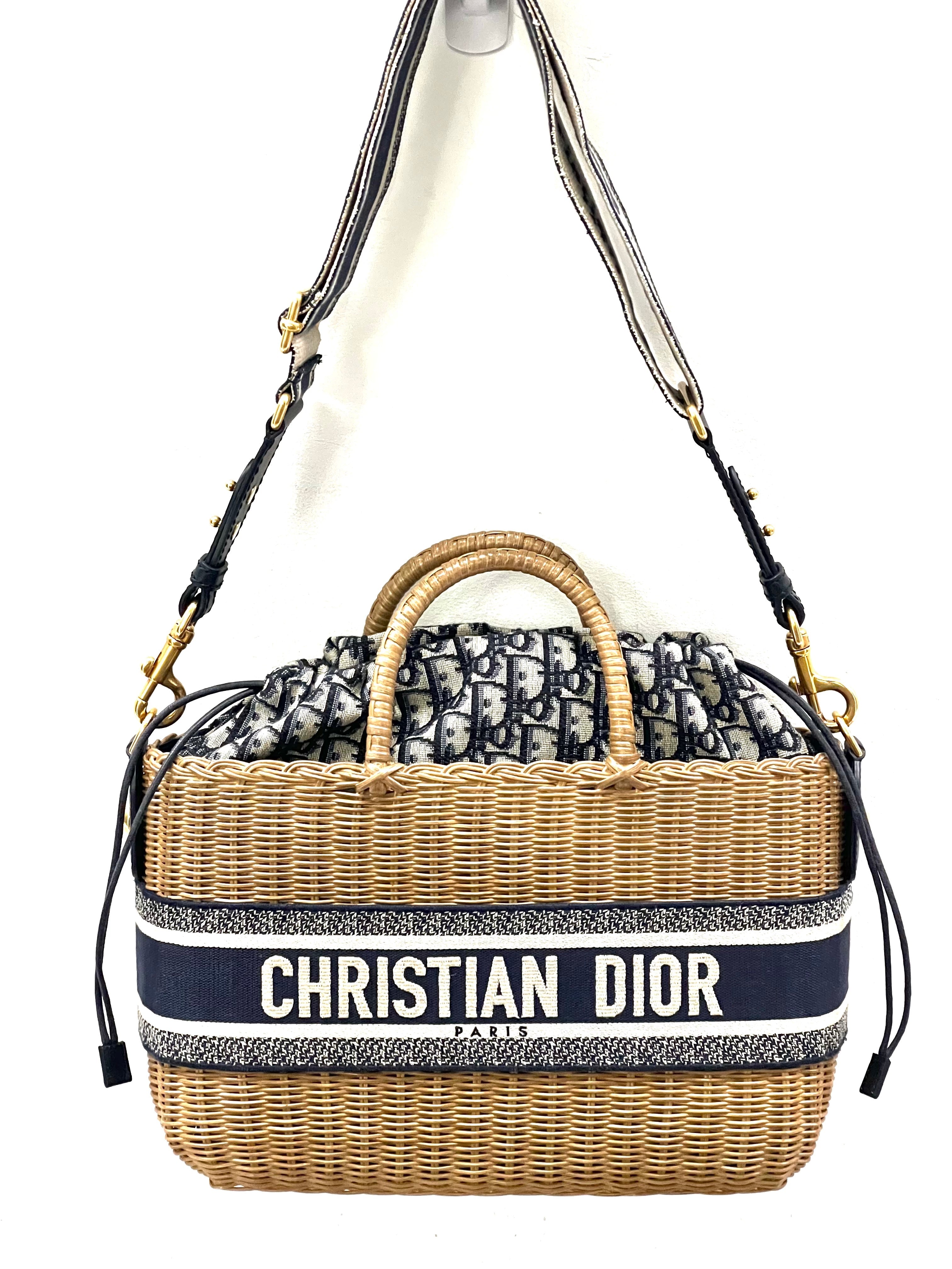 CHRISTIAN DIOR OBLIQUE WICKER BASKET TOTE BAG