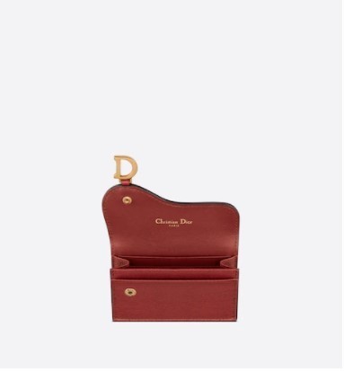 Dior Saddle Flap Card Holder-Brick Red