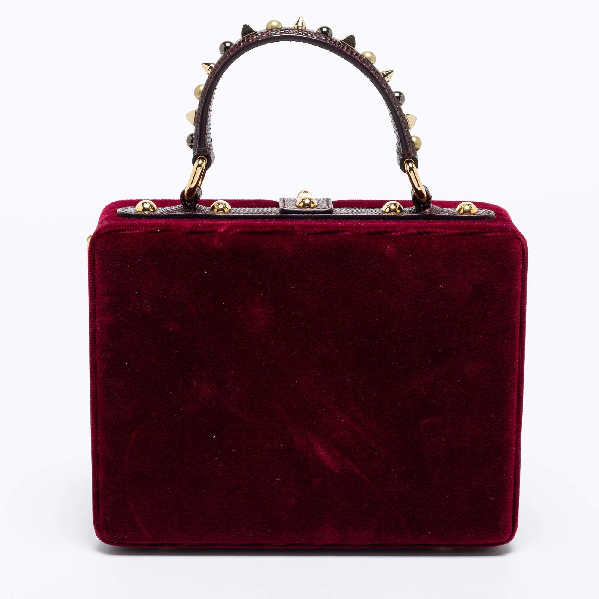 DOLCE & GABBANA VELVET LIZARD EMBOSSED LEATHER EMBELLISHED BOX BAG