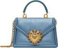 DOLCE & GABBANA LAMINATED CALFSKIN DEVOTION RHINESTONE CHAIN BAG